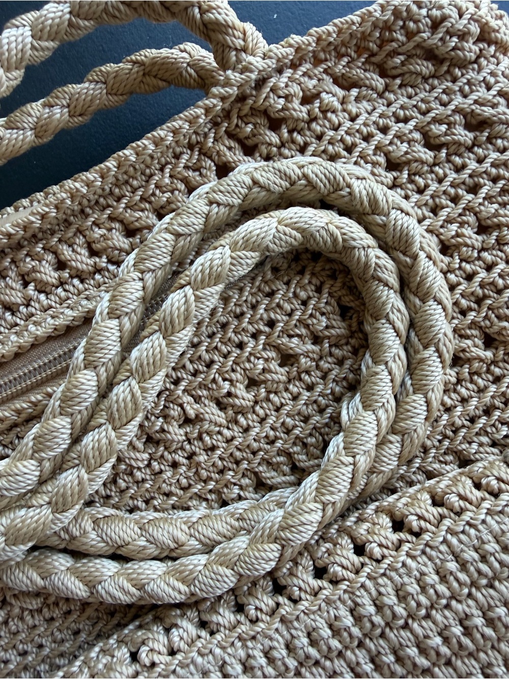 Croft & Barrow Neutral Tan Woven Crochet Shoulder Bag Boho Summer Beach Vacation